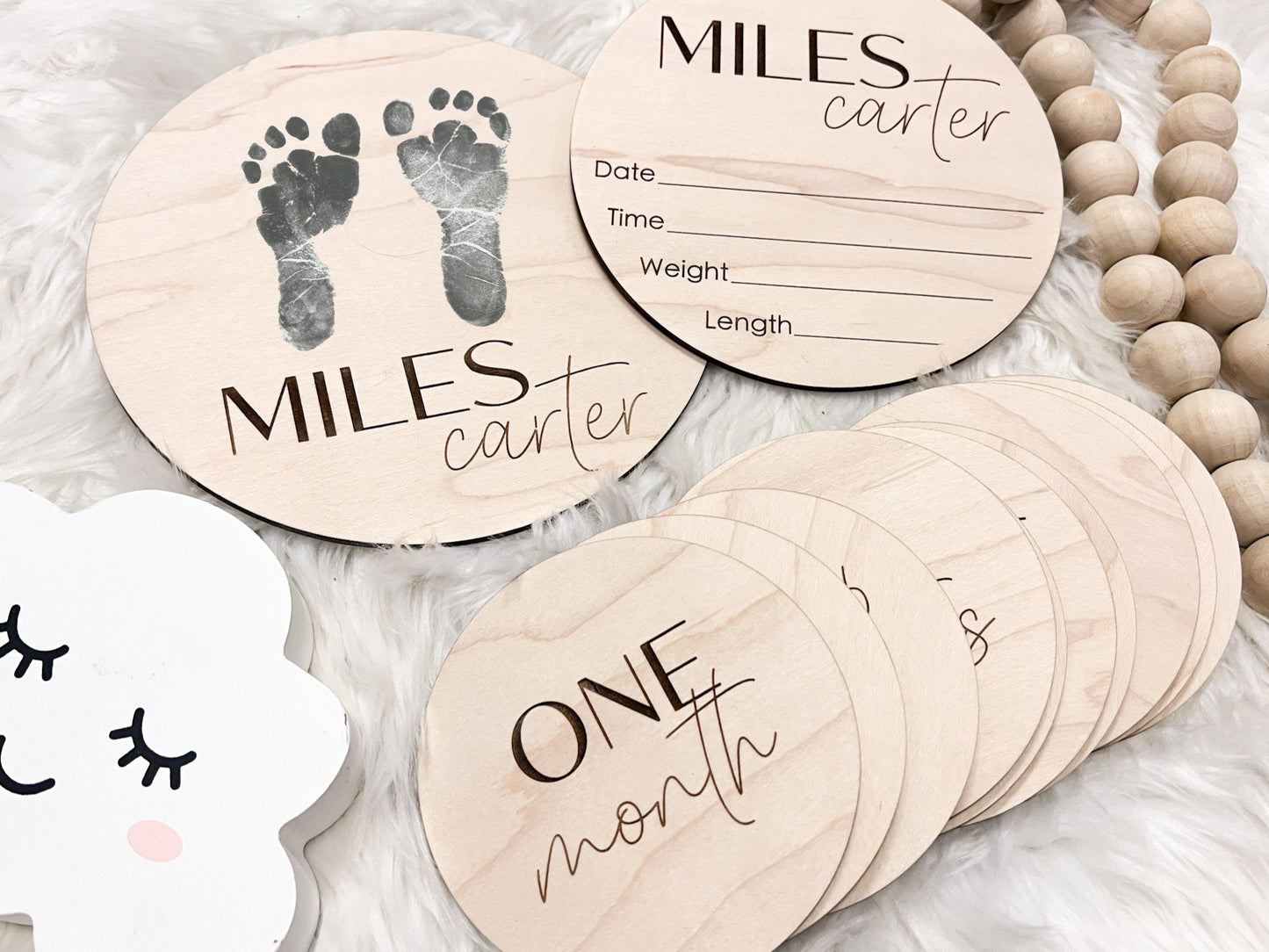 Engraved Birth Stats, Footprints and Milestones Set