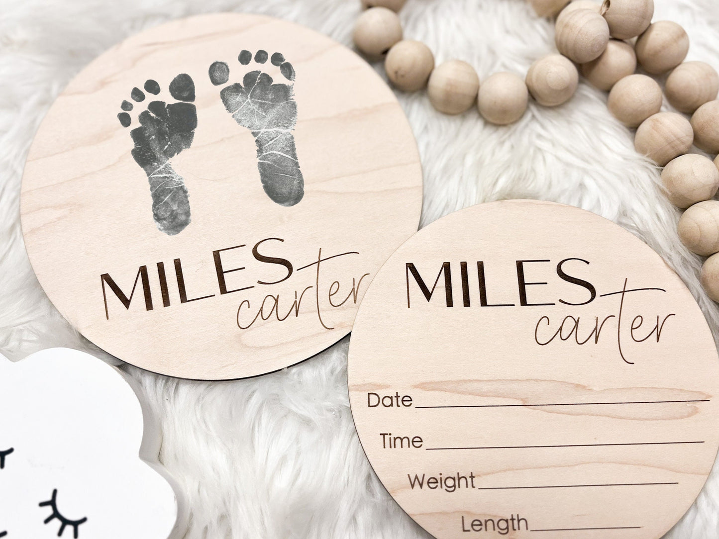 Engraved Birth Stats, Footprints and Milestones Set