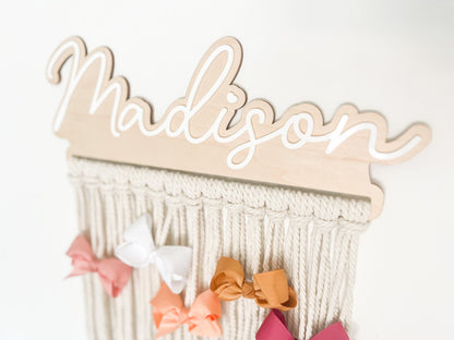 Personalized Macrame Bow Holder Room Decor