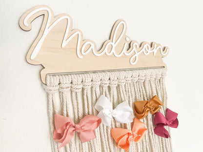 Personalized Macrame Bow Holder Room Decor