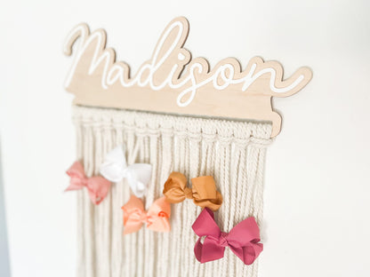 Personalized Macrame Bow Holder Room Decor