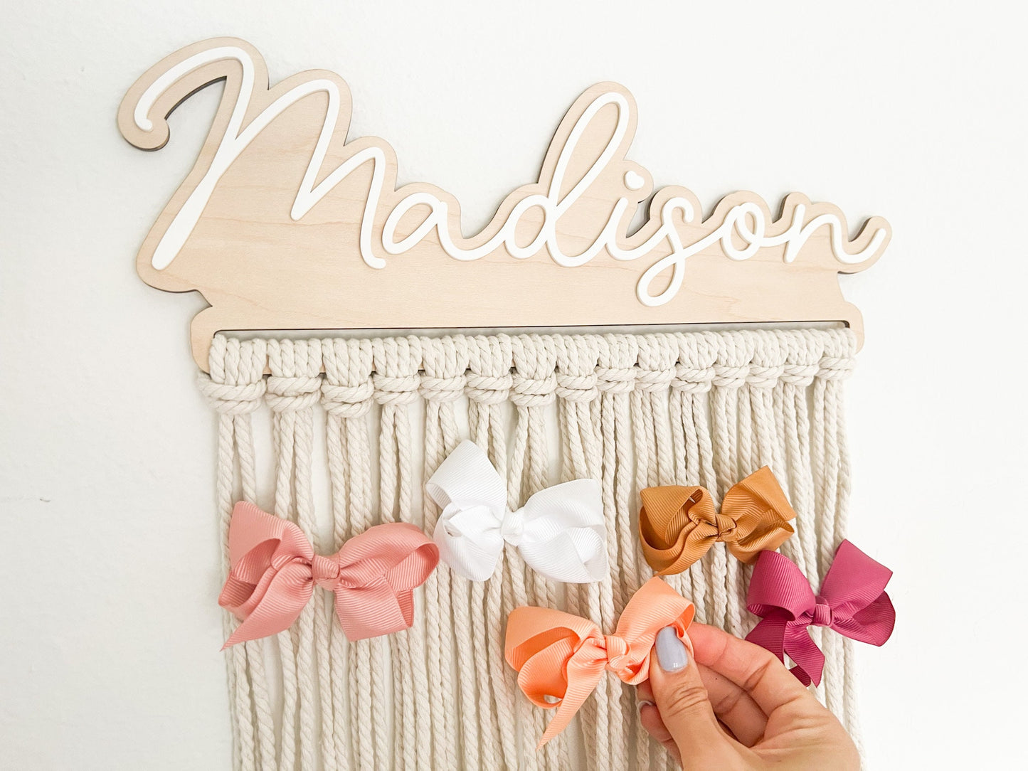 Personalized Macrame Bow Holder Room Decor