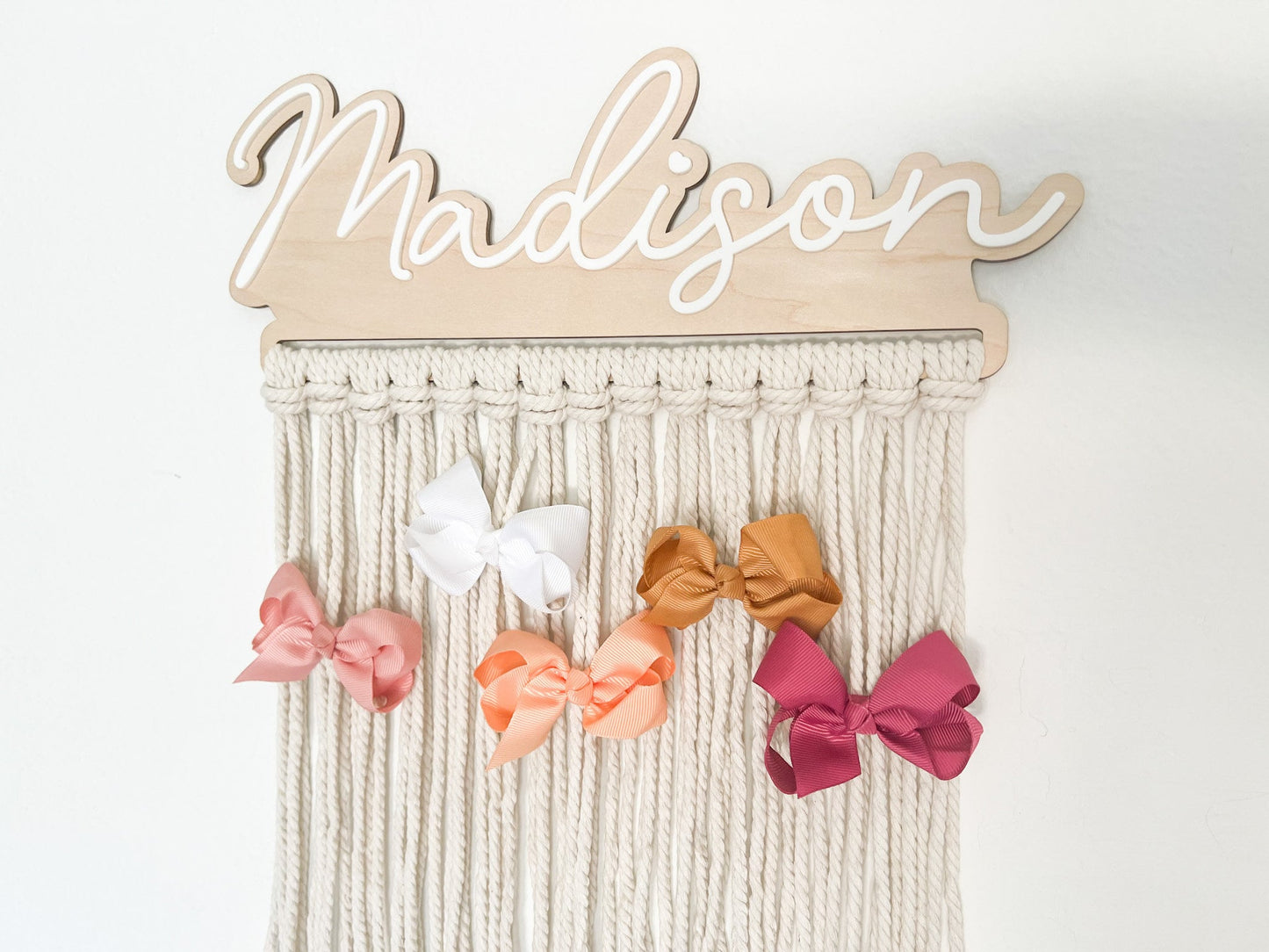 Personalized Macrame Bow Holder Room Decor